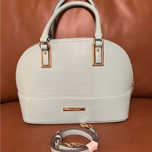 Elegant Light Aqua Blue Anne Klein Vintage Shimmer Down Dome Satchel/CrossbodY